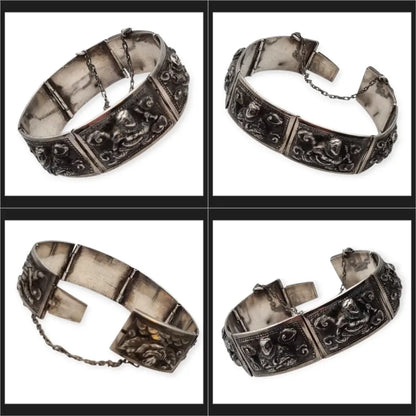 Pulsera de plata victoriana angloindia con seis deidades budistas joyería
