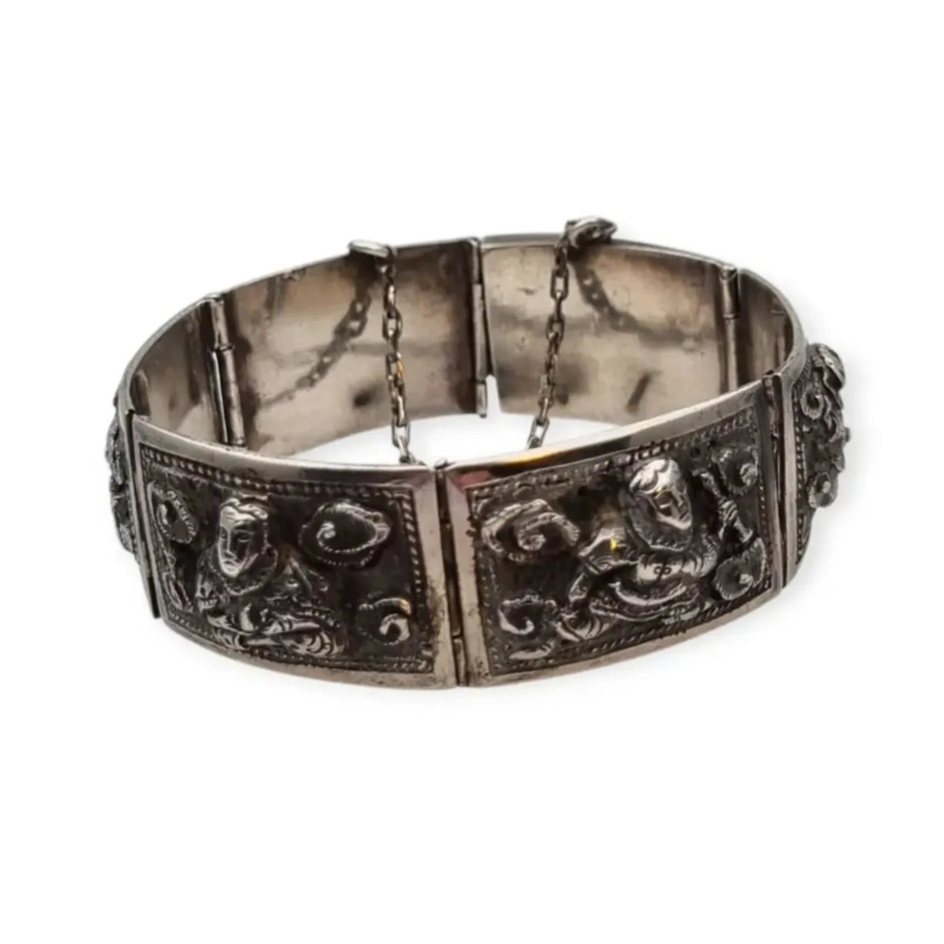 Pulsera de plata victoriana angloindia con seis deidades budistas joyería