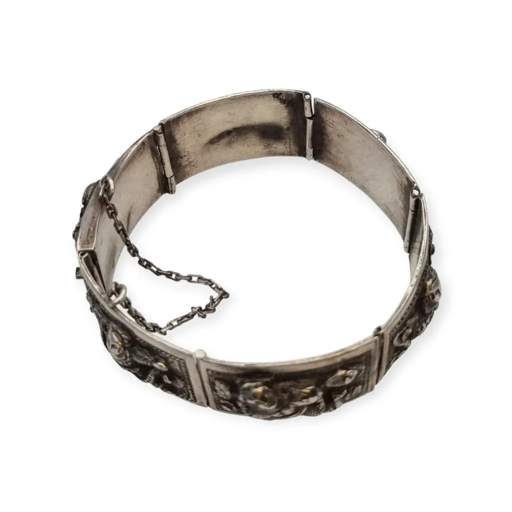 Pulsera de plata victoriana angloindia con seis deidades budistas joyería