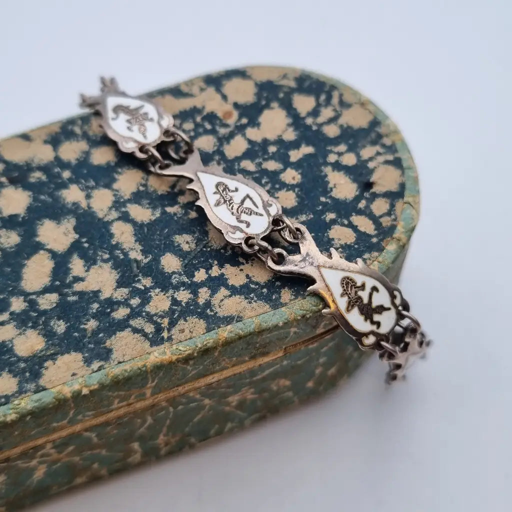 Pulsera Siam de plata ley pulsera esmalte blanco