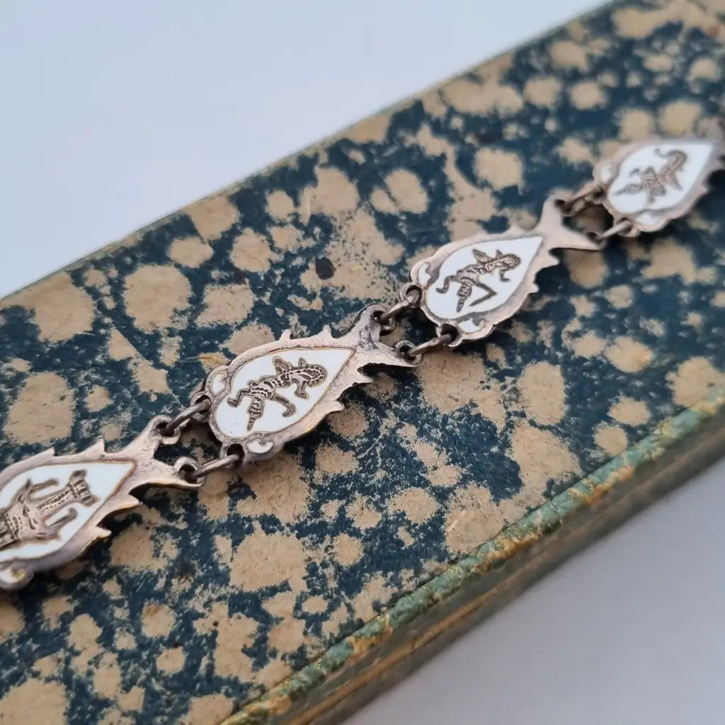 Pulsera Siam de plata ley pulsera esmalte blanco