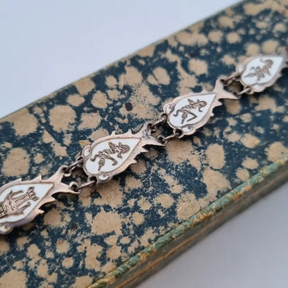 Pulsera Siam de plata ley pulsera esmalte blanco