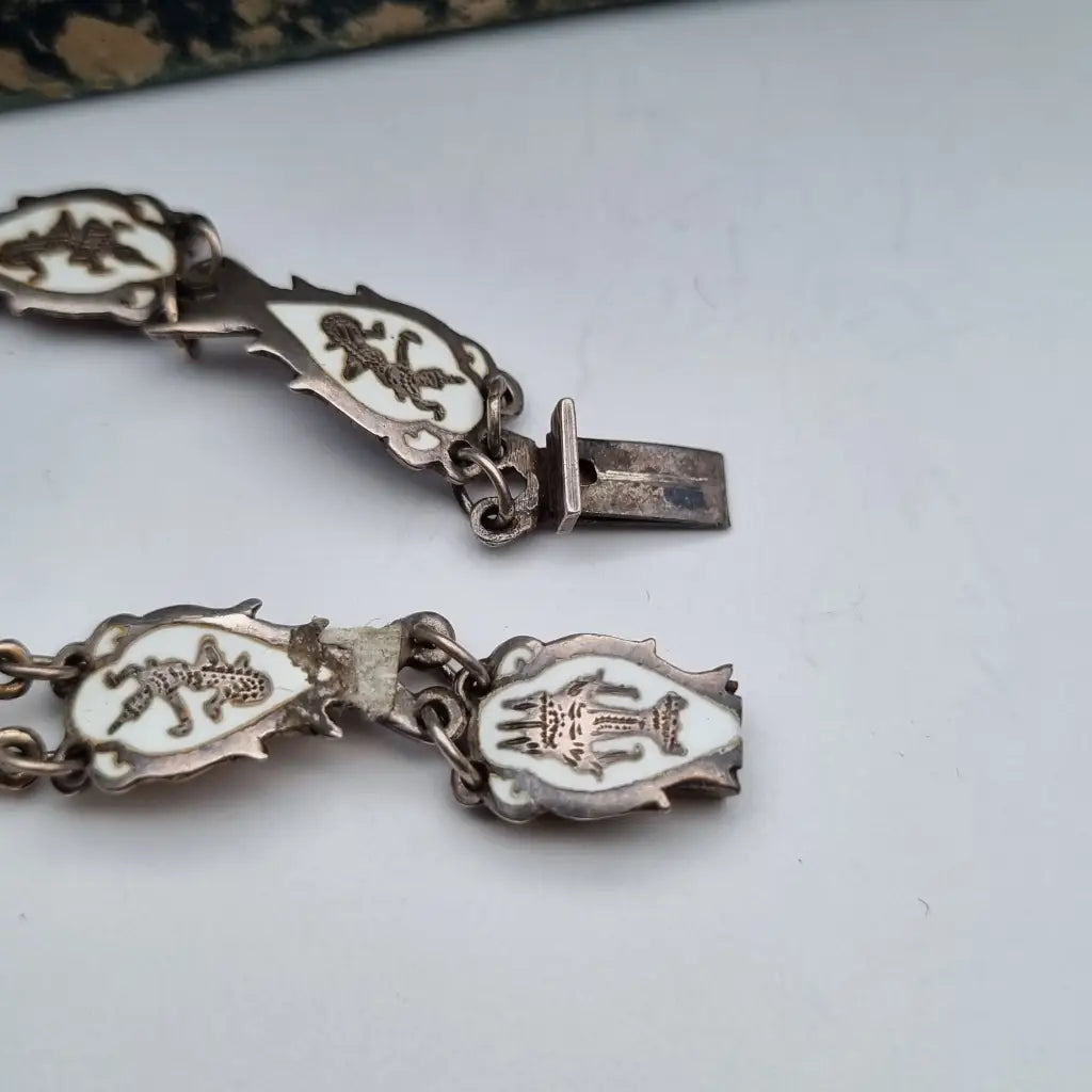 Pulsera Siam de plata ley pulsera esmalte blanco