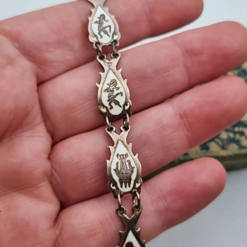 Pulsera Siam de plata ley pulsera esmalte blanco