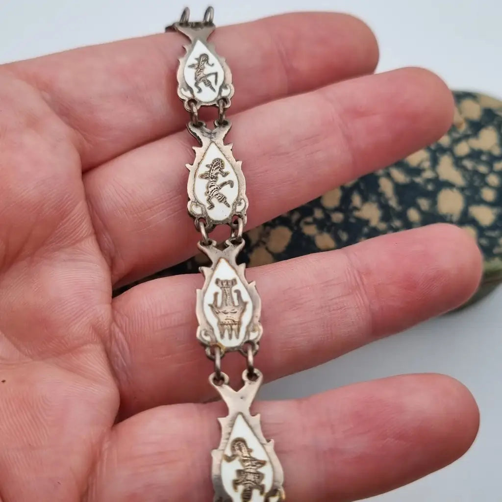 Pulsera Siam de plata ley pulsera esmalte blanco