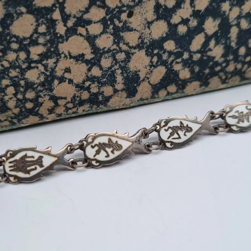 Pulsera Siam de plata ley pulsera esmalte blanco