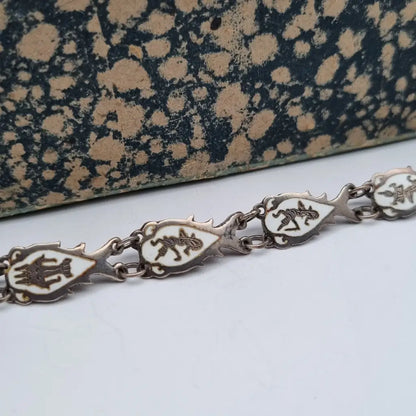 Pulsera Siam de plata ley pulsera esmalte blanco