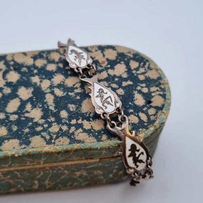 Pulsera Siam de plata ley pulsera esmalte blanco