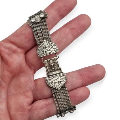 Pulsera turca antigua de plata 925 estilo bizantino con circonitas y pájaros