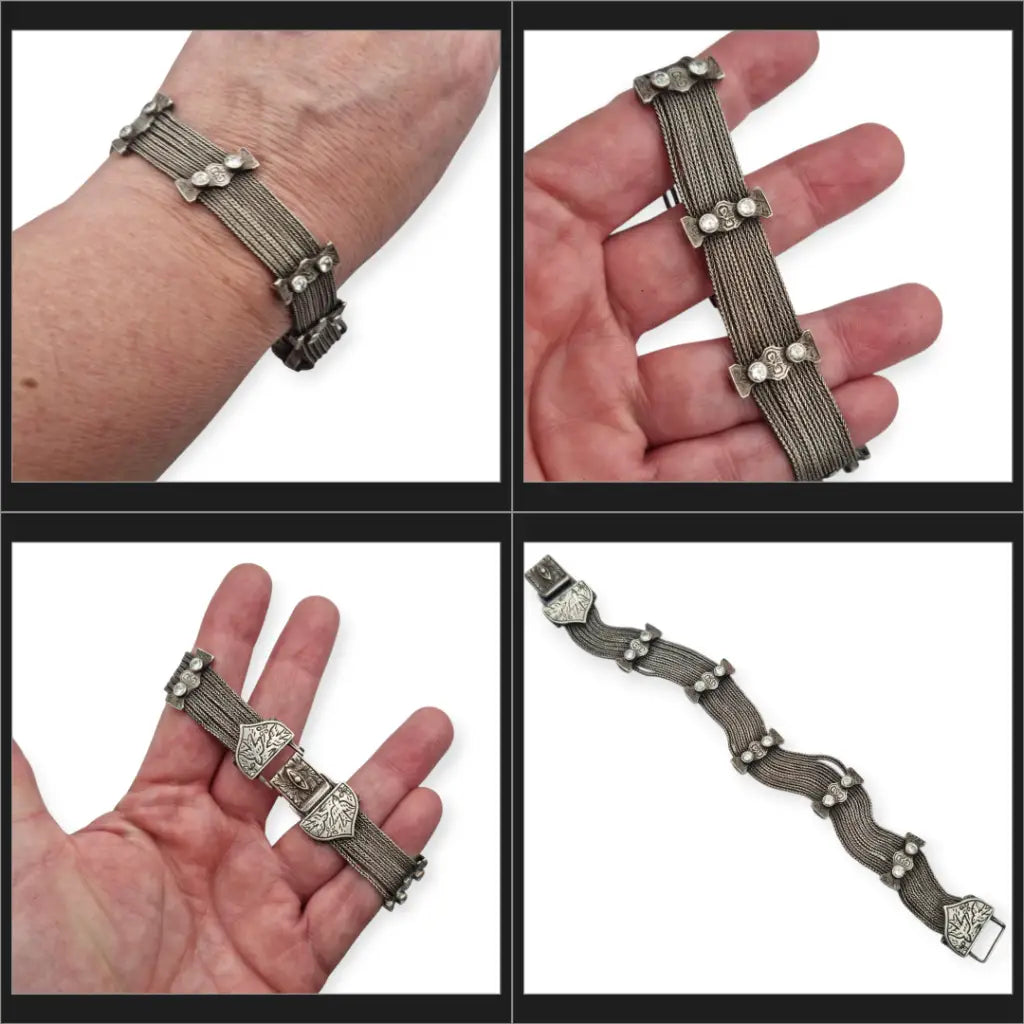 Pulsera turca antigua de plata 925 estilo bizantino con circonitas y pájaros