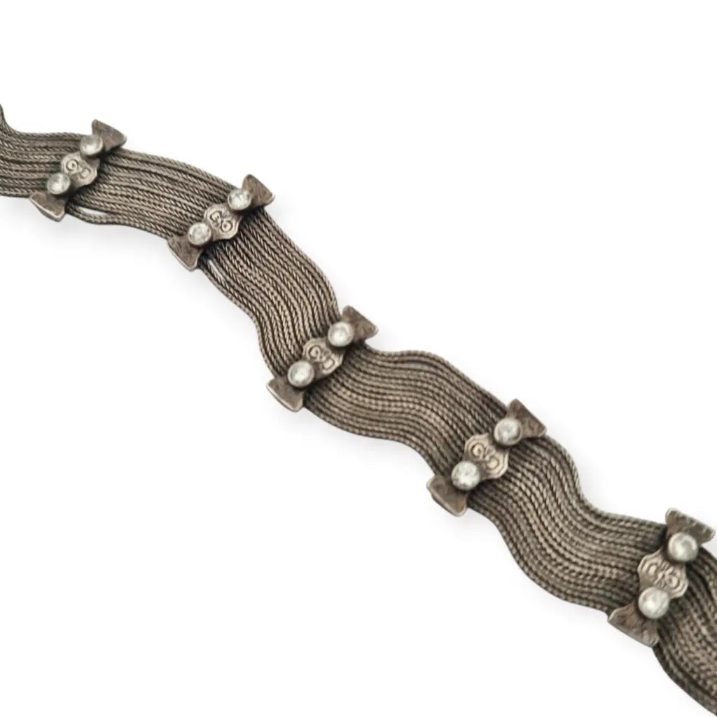 Pulsera turca antigua de plata 925 estilo bizantino con circonitas y pájaros