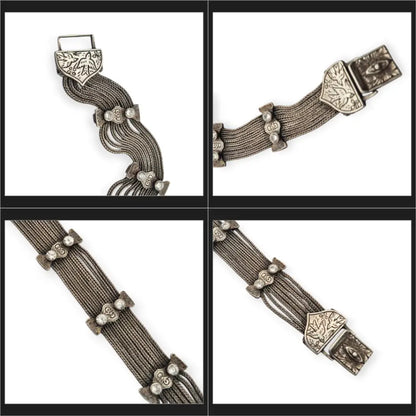 Pulsera turca antigua de plata 925 estilo bizantino con circonitas y pájaros