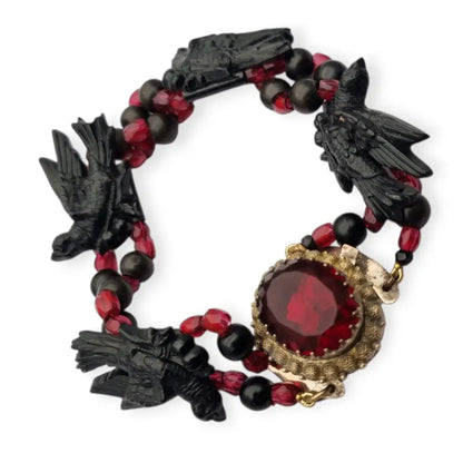 Pulsera victoriana de luto joya sentimental con pájaros vulcanita cuentas