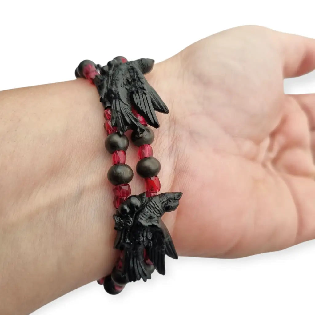 Pulsera victoriana de luto joya sentimental con pájaros vulcanita cuentas
