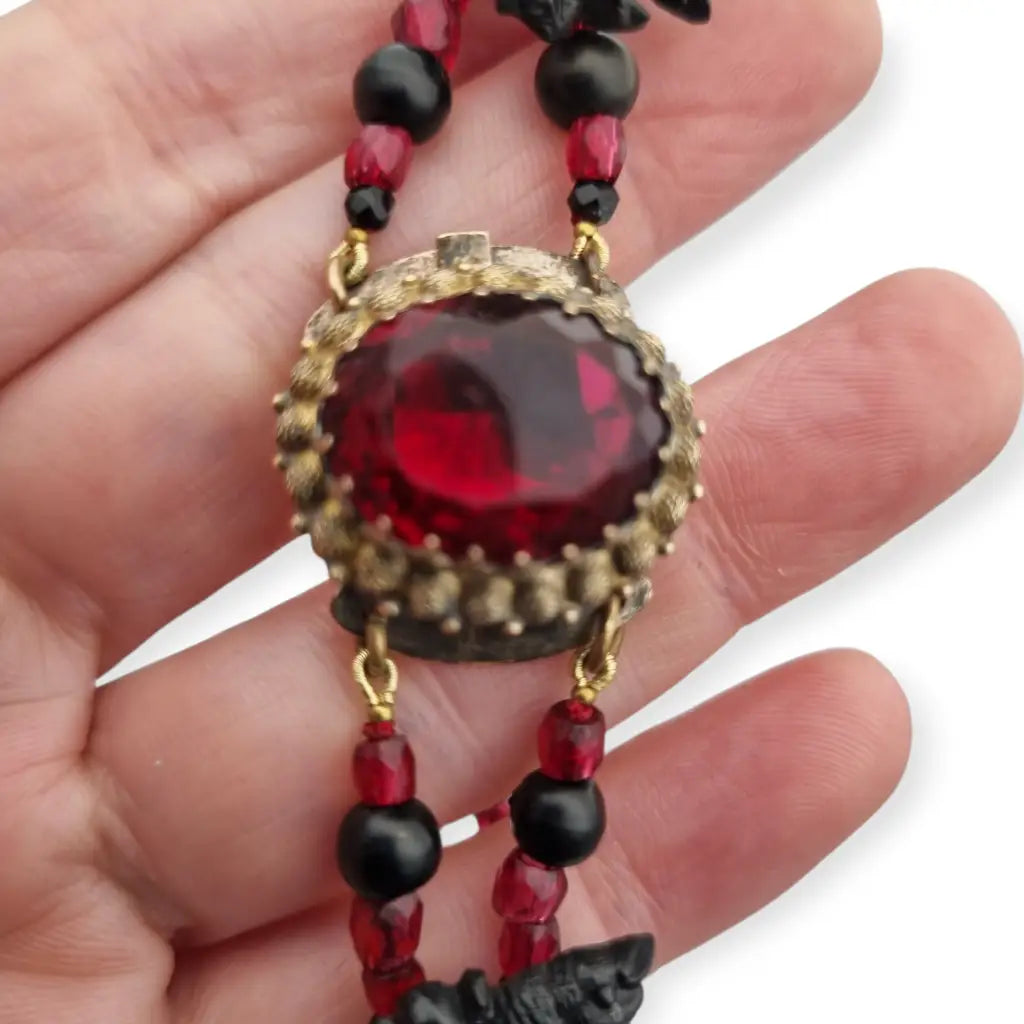 Pulsera victoriana de luto joya sentimental con pájaros vulcanita cuentas