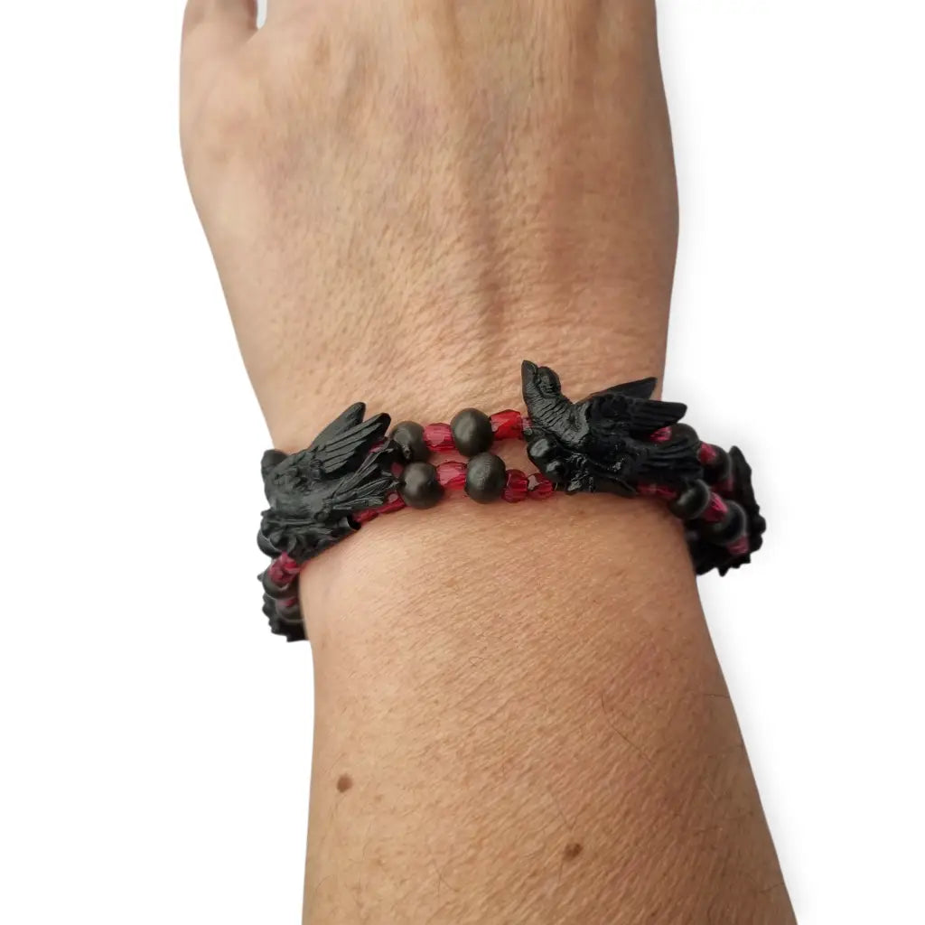 Pulsera victoriana de luto joya sentimental con pájaros vulcanita cuentas