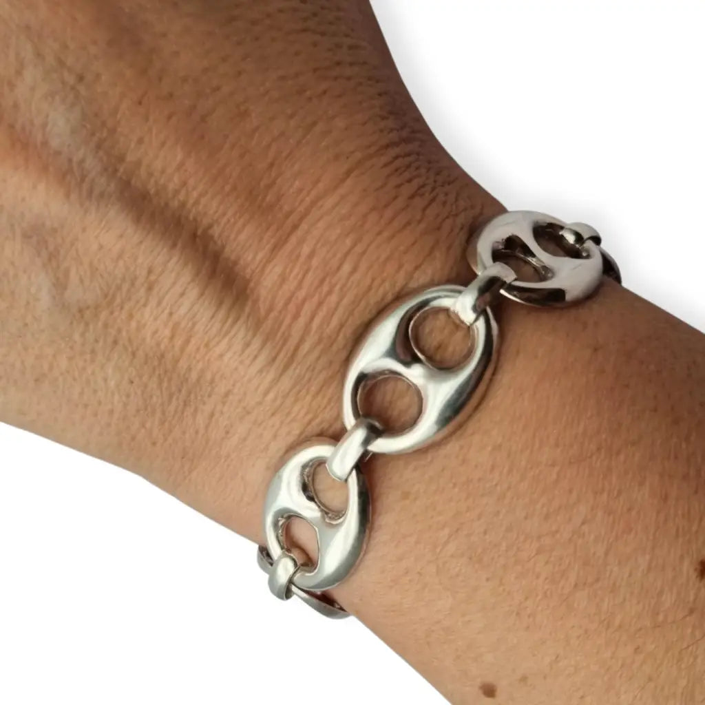 Pulsera vintage calabrote en plata maciza diseño ovalado doble estilo náutico