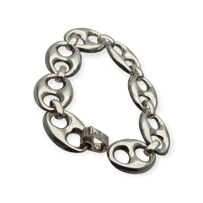 Pulsera vintage calabrote en plata maciza diseño ovalado doble estilo náutico