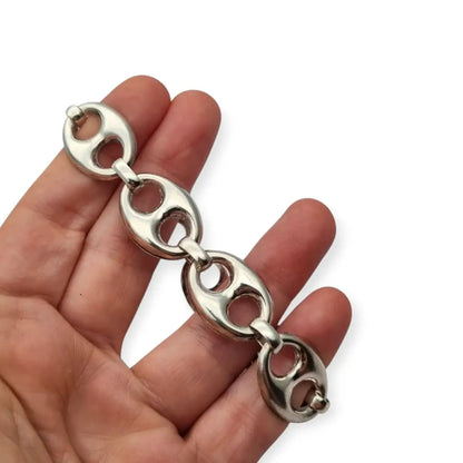 Pulsera vintage calabrote en plata maciza diseño ovalado doble estilo náutico