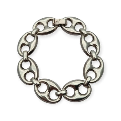 Pulsera vintage calabrote en plata maciza diseño ovalado doble estilo náutico