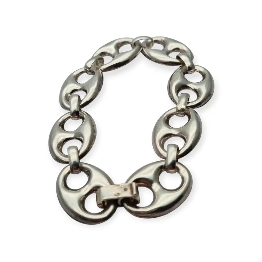 Pulsera vintage calabrote en plata maciza diseño ovalado doble estilo náutico