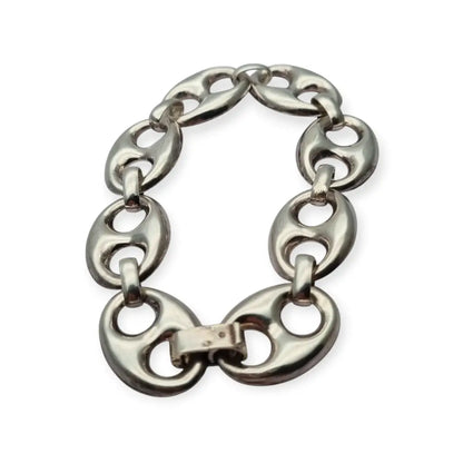 Pulsera vintage calabrote en plata maciza diseño ovalado doble estilo náutico