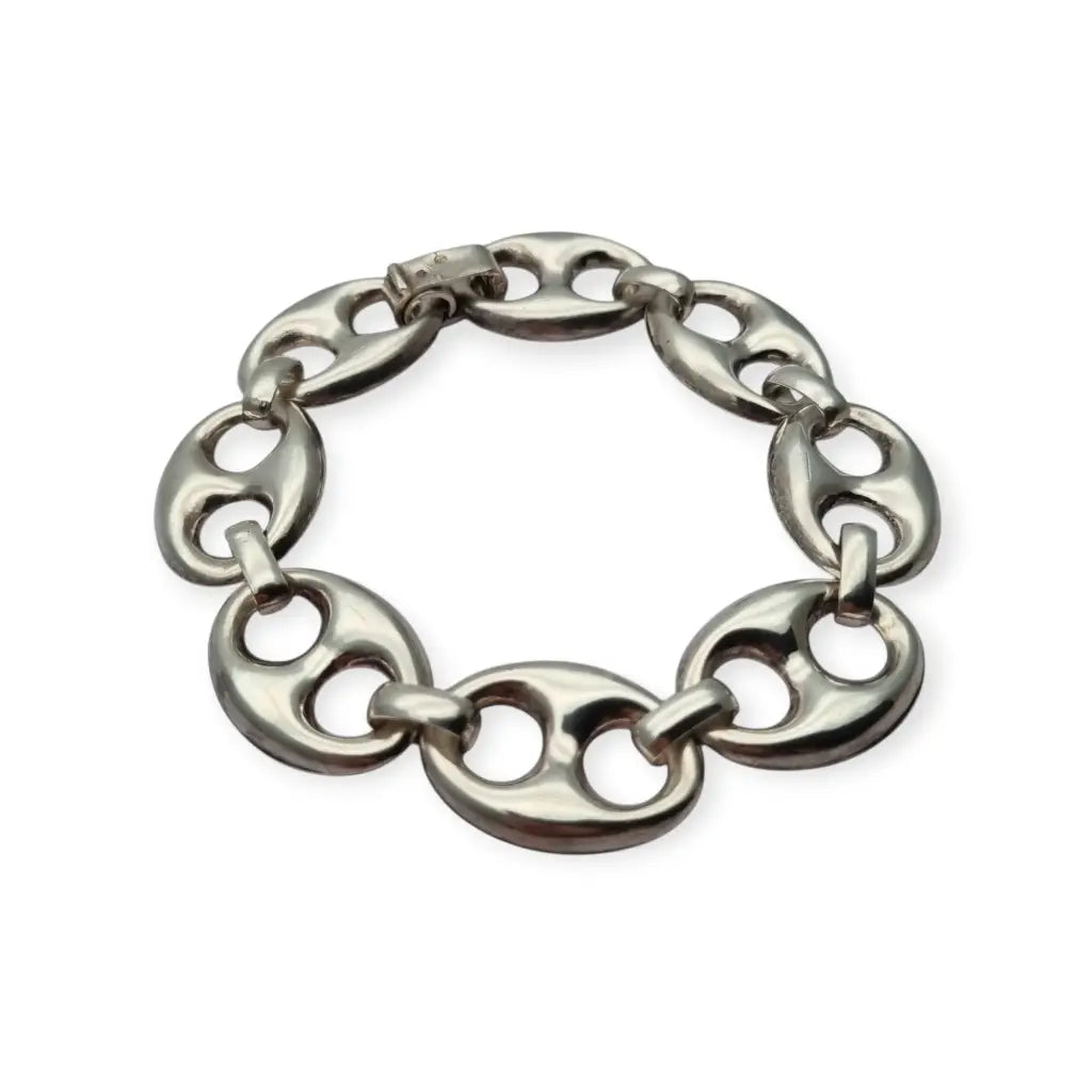 Pulsera vintage calabrote en plata maciza diseño ovalado doble estilo náutico