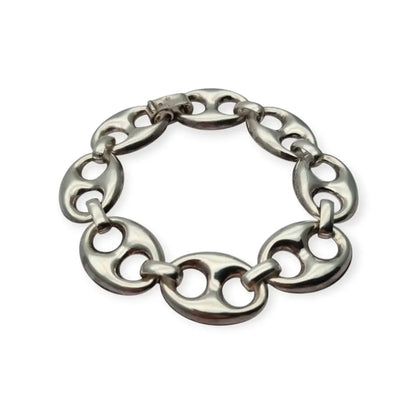 Pulsera vintage calabrote en plata maciza diseño ovalado doble estilo náutico