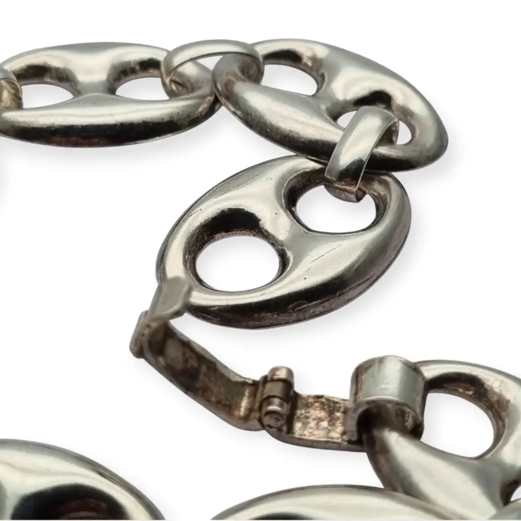 Pulsera vintage calabrote en plata maciza diseño ovalado doble estilo náutico