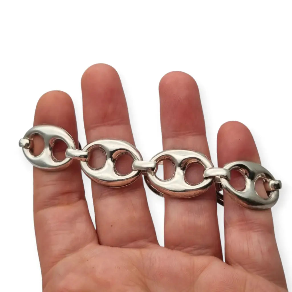 Pulsera vintage calabrote en plata maciza diseño ovalado doble estilo náutico