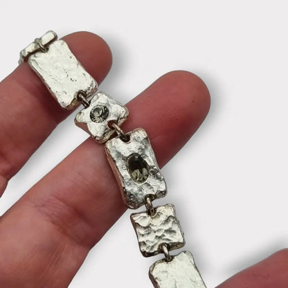 Pulsera vintage de eslabones metal plateado con pedrería gris regalos