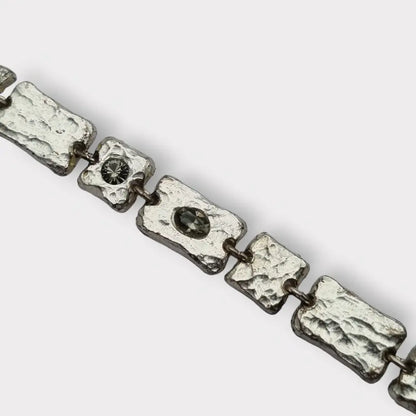Pulsera vintage de eslabones metal plateado con pedrería gris regalos