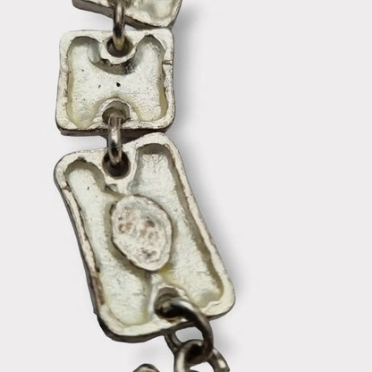 Pulsera vintage de eslabones metal plateado con pedrería gris regalos