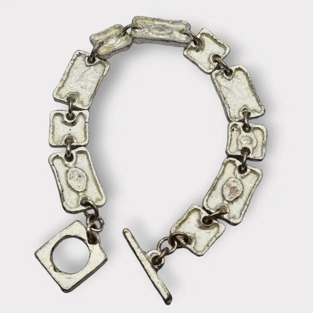 Pulsera vintage de eslabones metal plateado con pedrería gris regalos