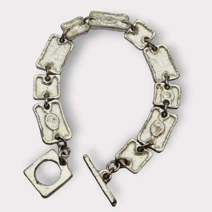 Pulsera vintage de eslabones metal plateado con pedrería gris regalos