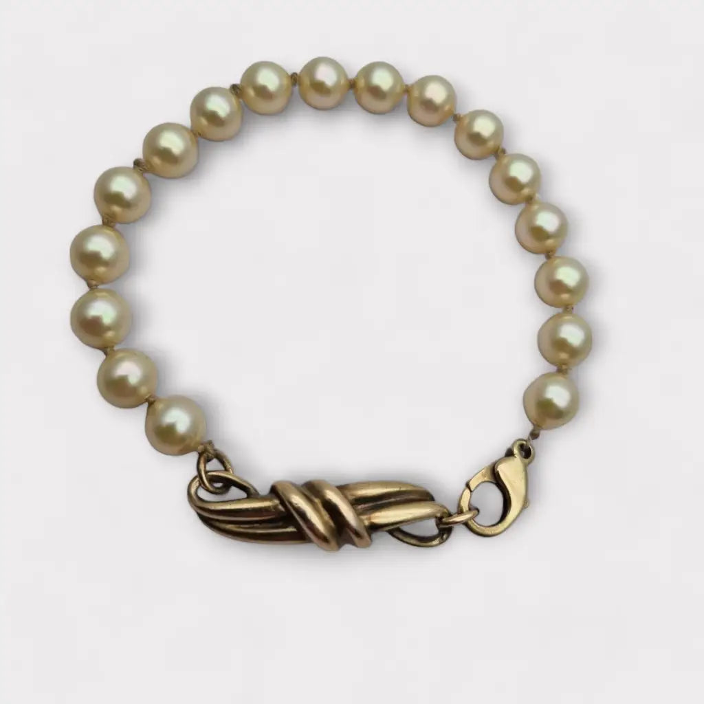 Pulsera vintage de perlas Majorica con cierre plata 925 bañada en oro