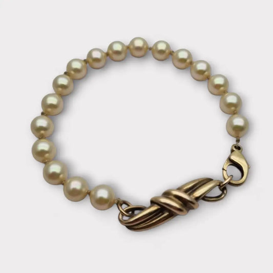 Pulsera vintage de perlas Majorica con cierre plata 925 bañada en oro