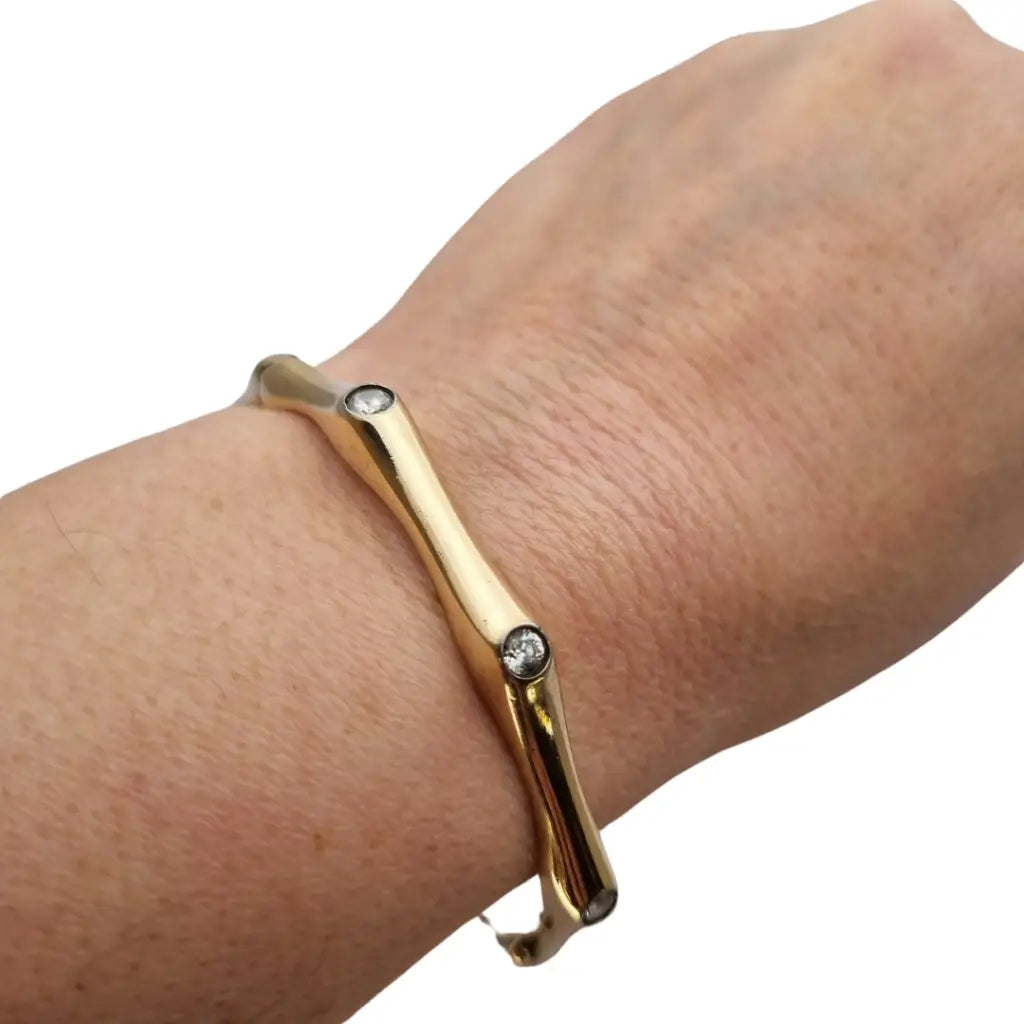 Pulsera vintage de plata 925 dorada diseño orgánico con circonitas años 90.