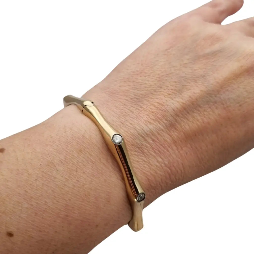 Pulsera vintage de plata 925 dorada diseño orgánico con circonitas años 90.