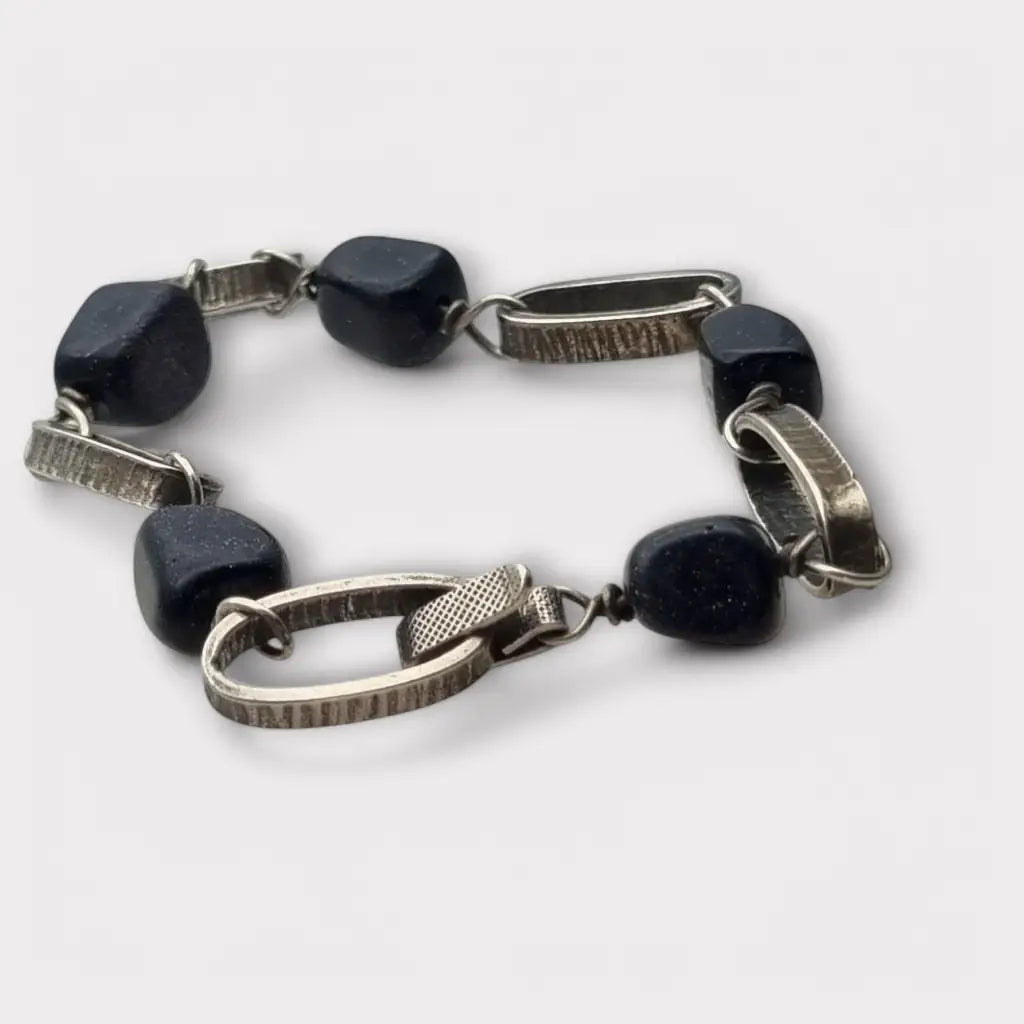 Pulsera vintage de plata y piedra dorada azul para mujer hecha a mano