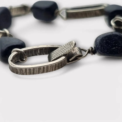 Pulsera vintage de plata y piedra dorada azul para mujer hecha a mano