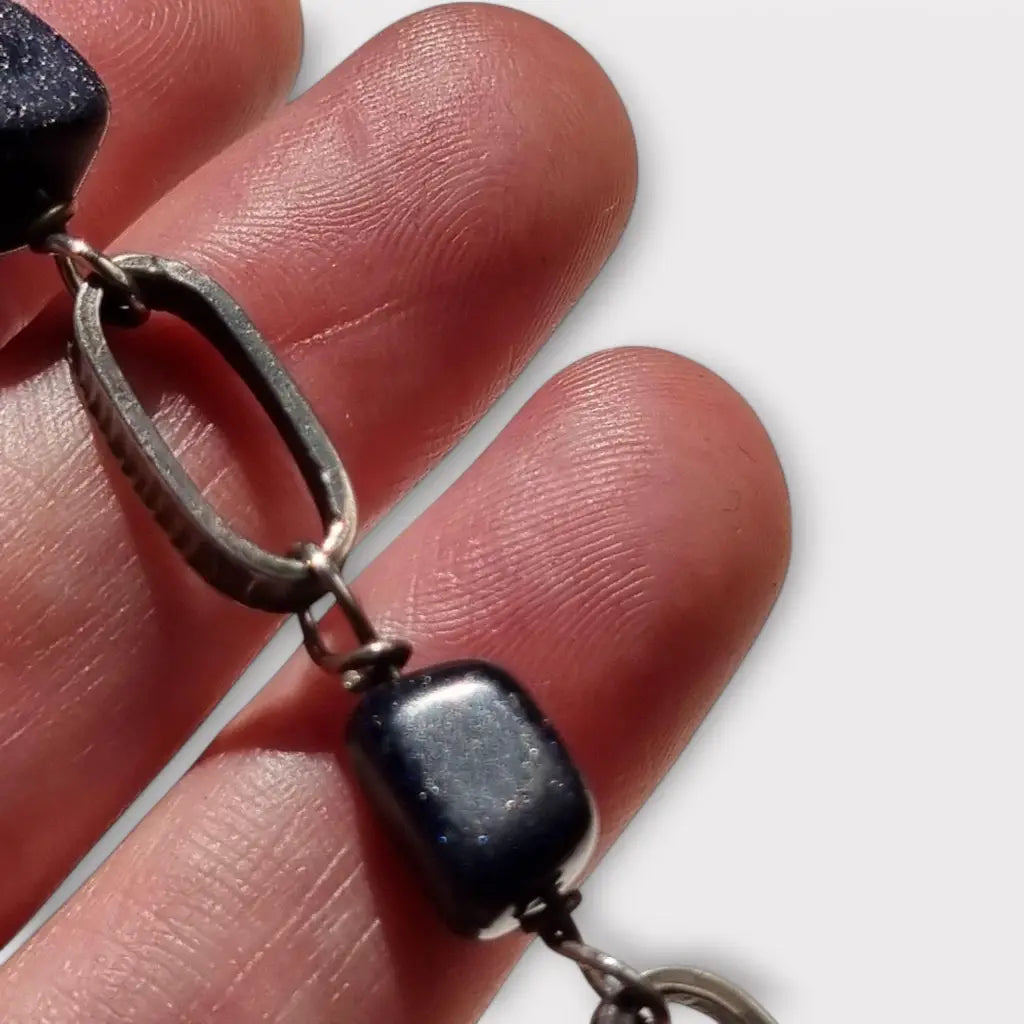 Pulsera vintage de plata y piedra dorada azul para mujer hecha a mano