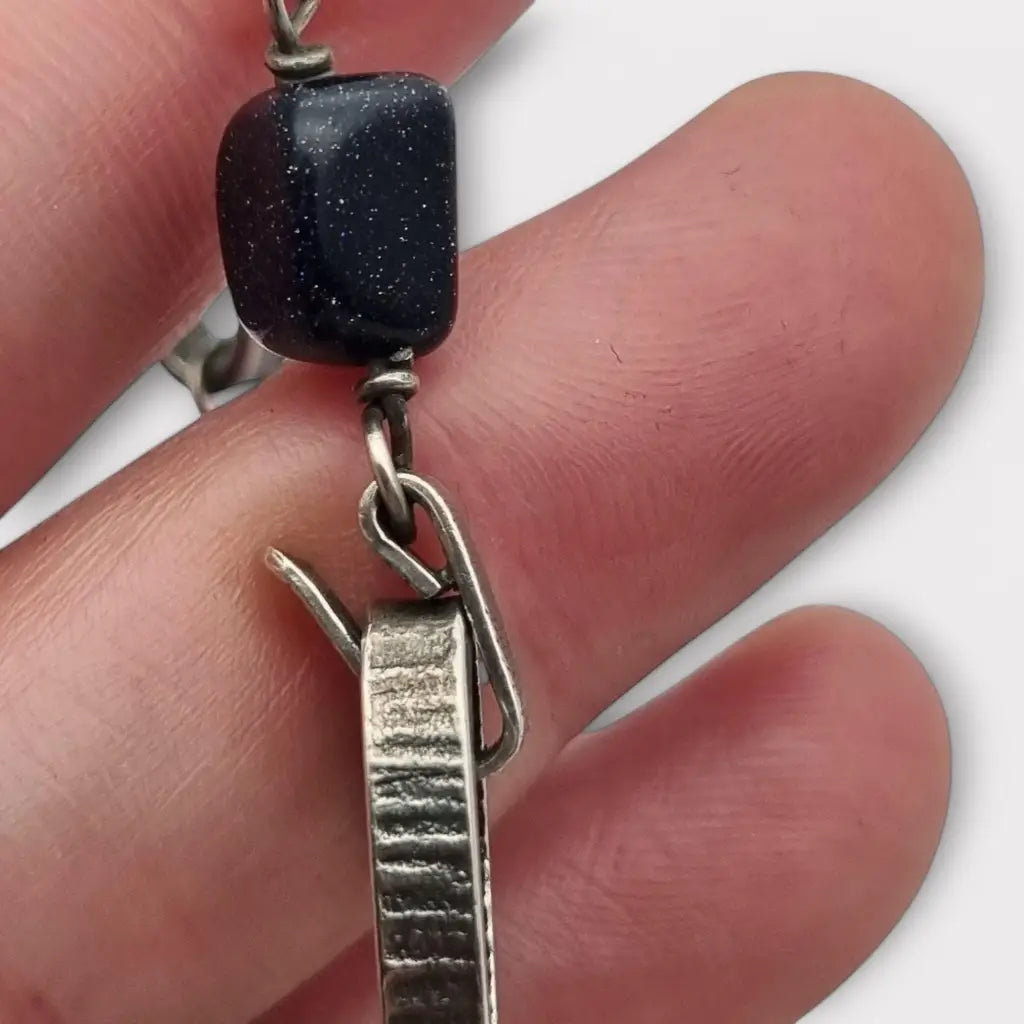 Pulsera vintage de plata y piedra dorada azul para mujer hecha a mano