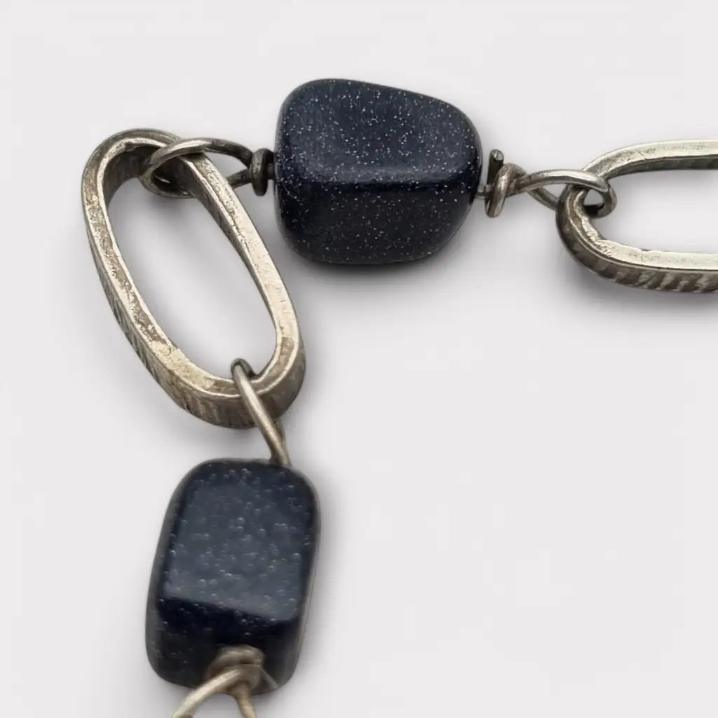 Pulsera vintage de plata y piedra dorada azul para mujer hecha a mano