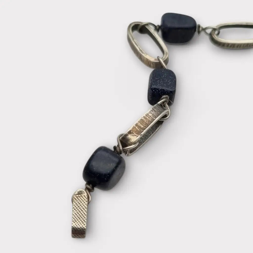 Pulsera vintage de plata y piedra dorada azul para mujer hecha a mano