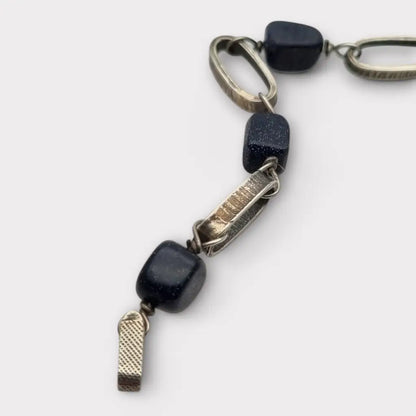 Pulsera vintage de plata y piedra dorada azul para mujer hecha a mano