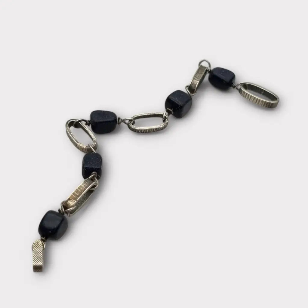 Pulsera vintage de plata y piedra dorada azul para mujer hecha a mano