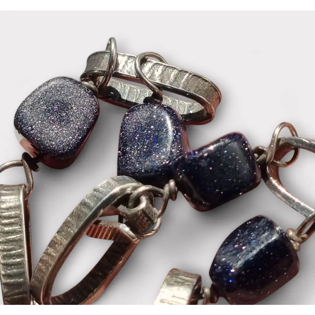 Pulsera vintage de plata y piedra dorada azul para mujer hecha a mano