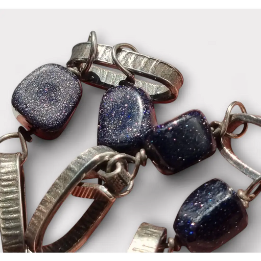 Pulsera vintage de plata y piedra dorada azul para mujer hecha a mano