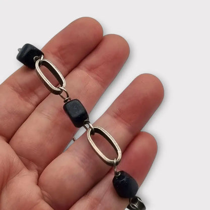 Pulsera vintage de plata y piedra dorada azul para mujer hecha a mano